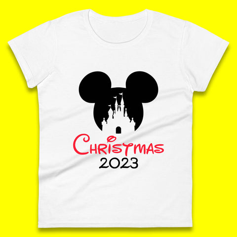 Christmas 2023 Mickey Mouse Minnie Mouse Magic Castle Holiday Xmas Disneyland Trip Womens Tee Top