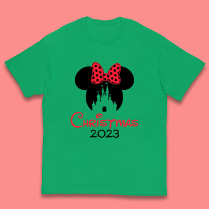 Christmas 2023 Mickey Mouse Minnie Mouse Magic Castle Holiday Xmas Disneyland Trip Kids T Shirt