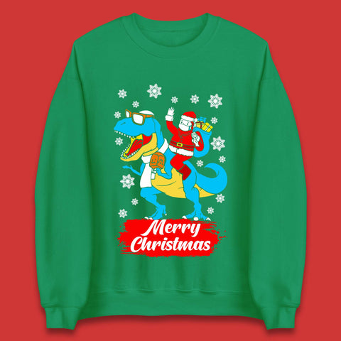Santa Claus Riding T-Rex Christmas Unisex Sweatshirt