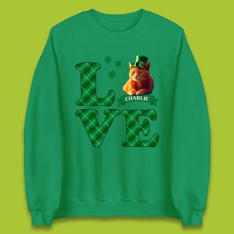 Personalised Love St. Patrick's Cat Unisex Sweatshirt