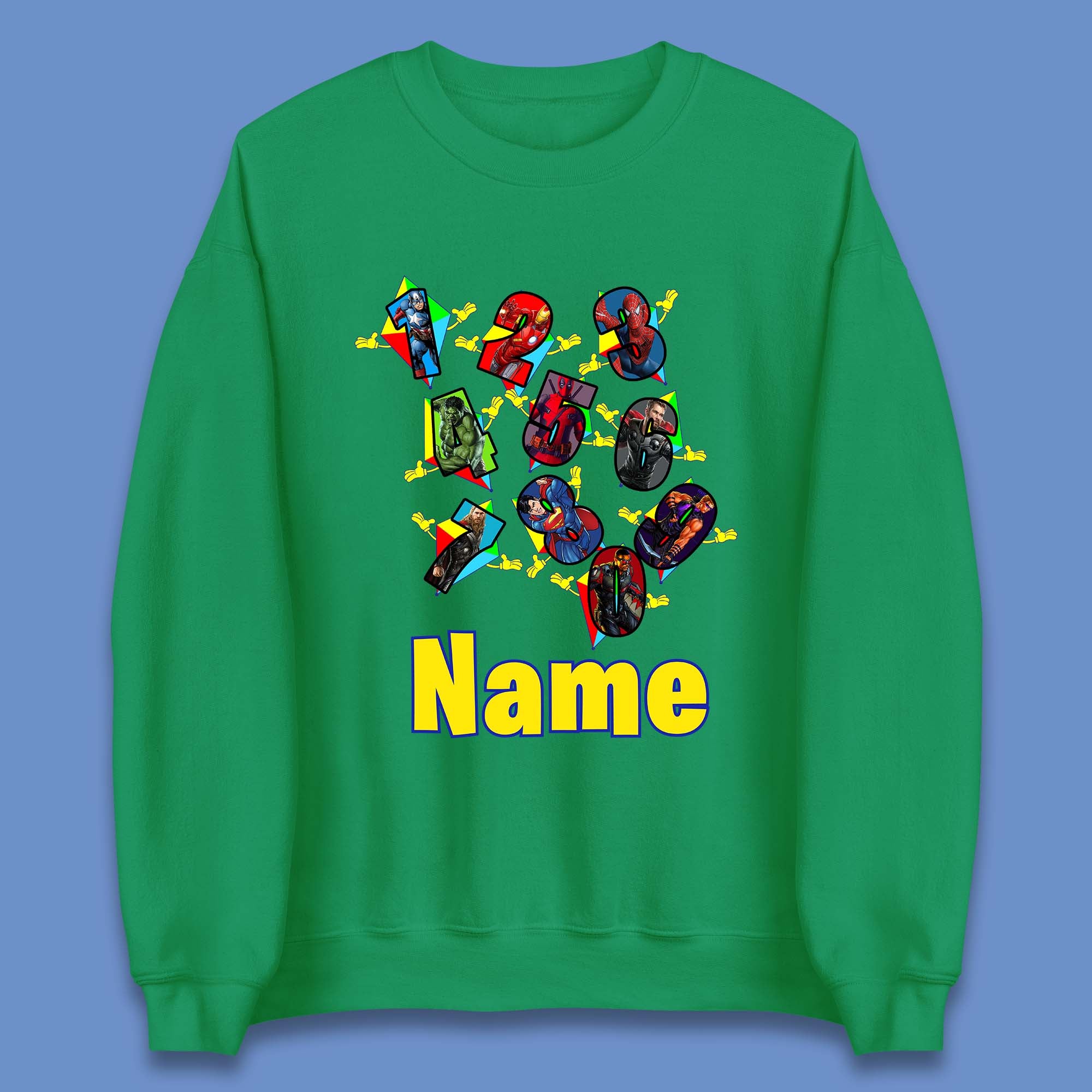 Personalised Number Day Superheroes Superheroes Unisex Sweatshirt