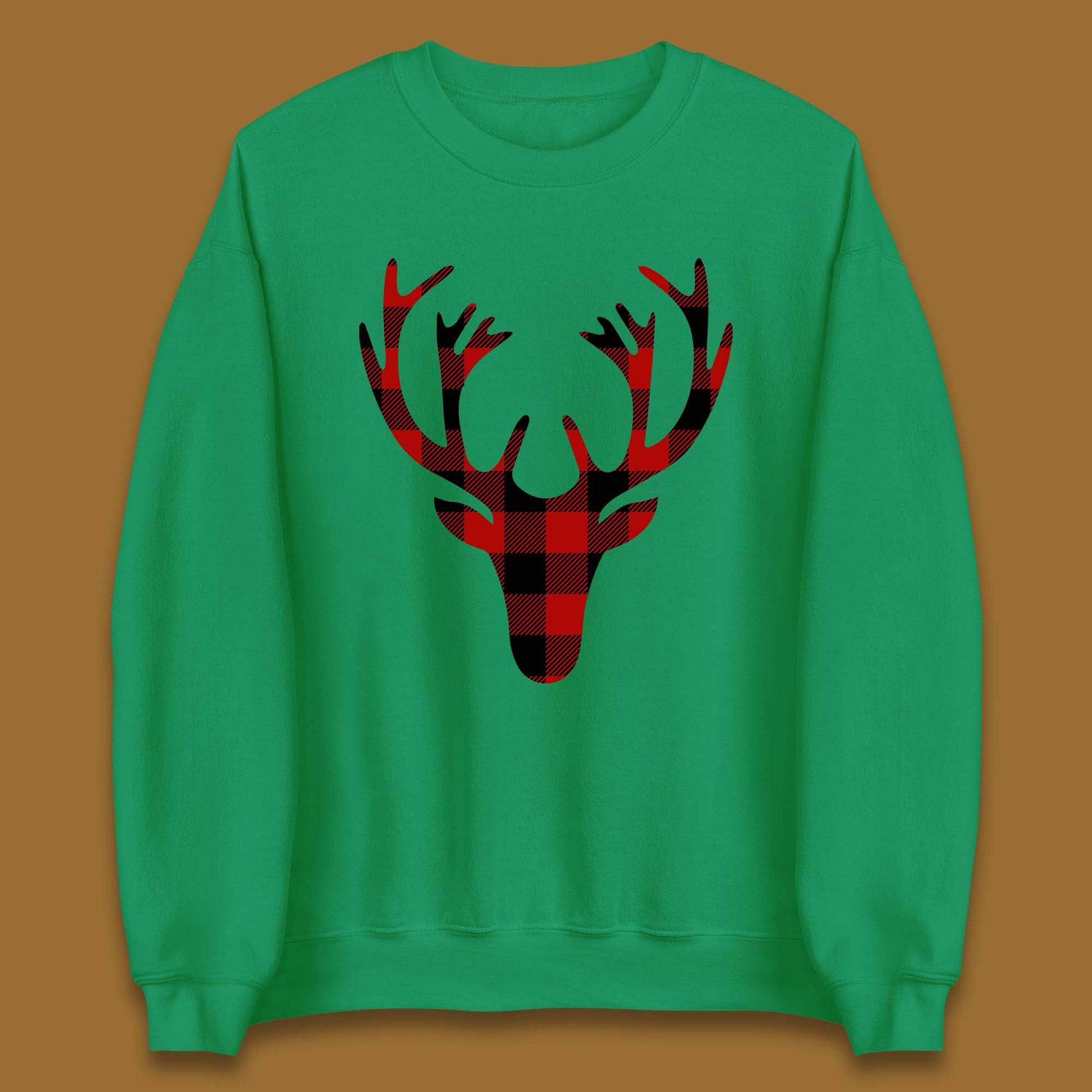 merry christmas buffalo plaid deer head sweatshirt