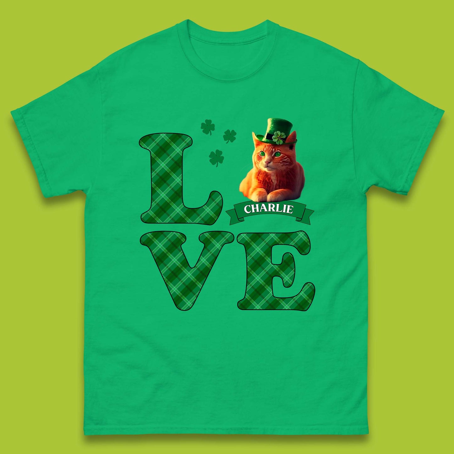 Personalised Love St. Patrick's Cat Mens T-Shirt