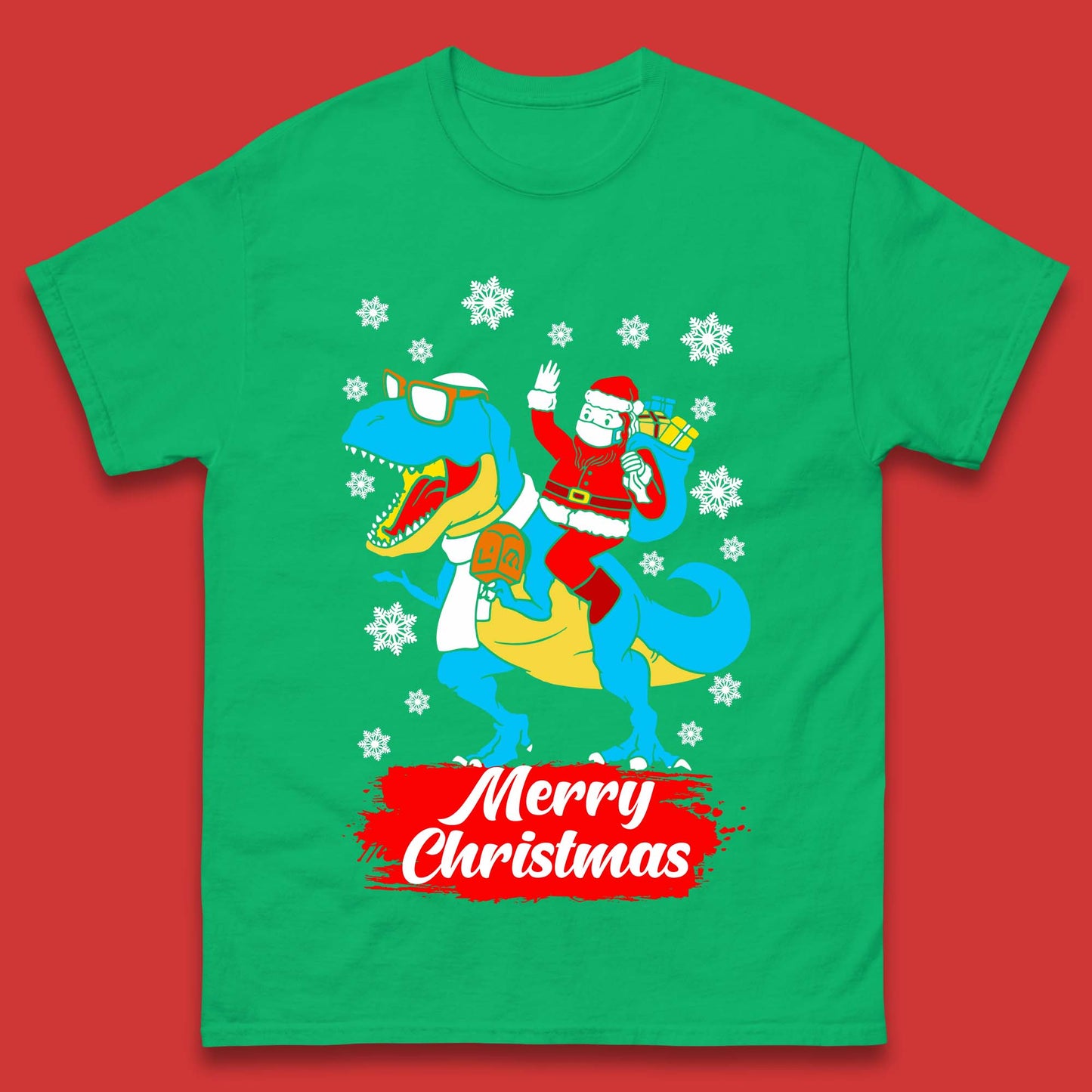 Santa Claus Riding T-Rex Christmas Mens T-Shirt