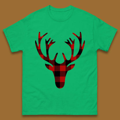 merry christmas buffalo plaid deer head t shirt