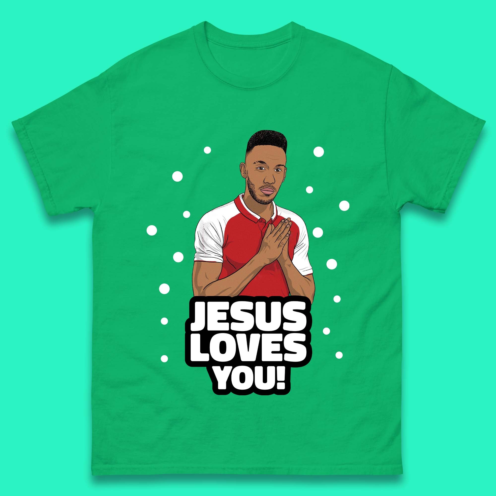 Jesus Loves You Footballer Christmas Mens T-Shirt