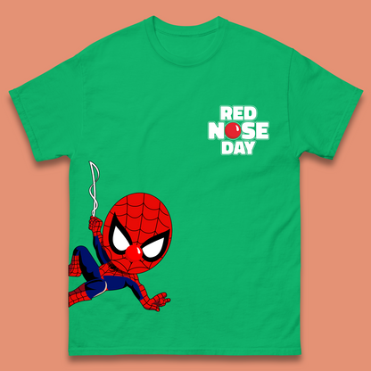 Spider Man Peeking Red Nose Day Mens T-Shirt