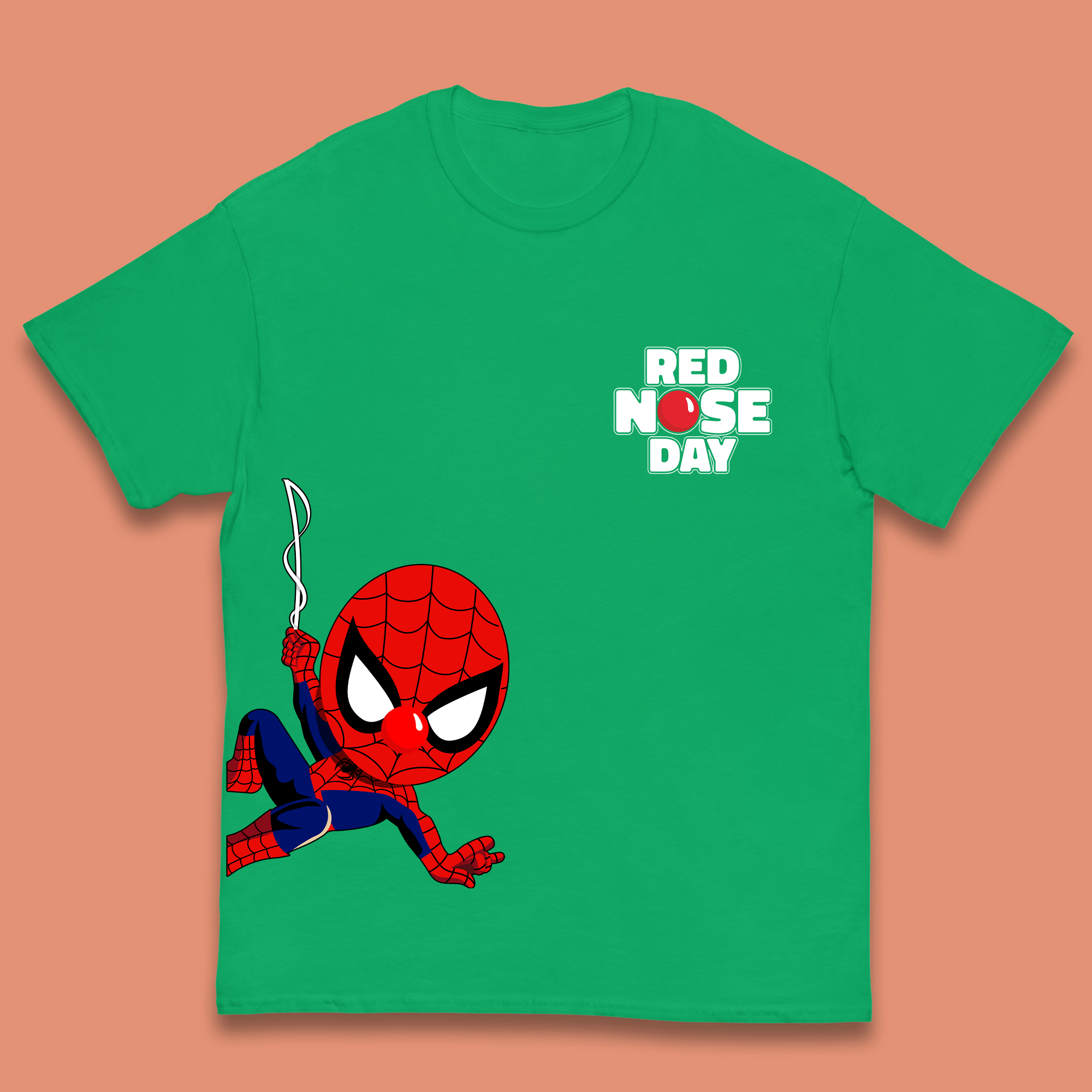 Spider Man Peeking Red Nose Day Kids T-Shirt