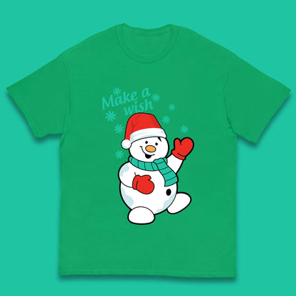 Make A Wish Snowman Christmas Kids T-Shirt
