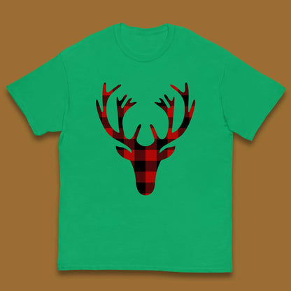 merry christmas buffalo plaid deer head t shirt