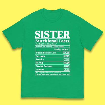 Sister Nutrition Facts Kids T-Shirt