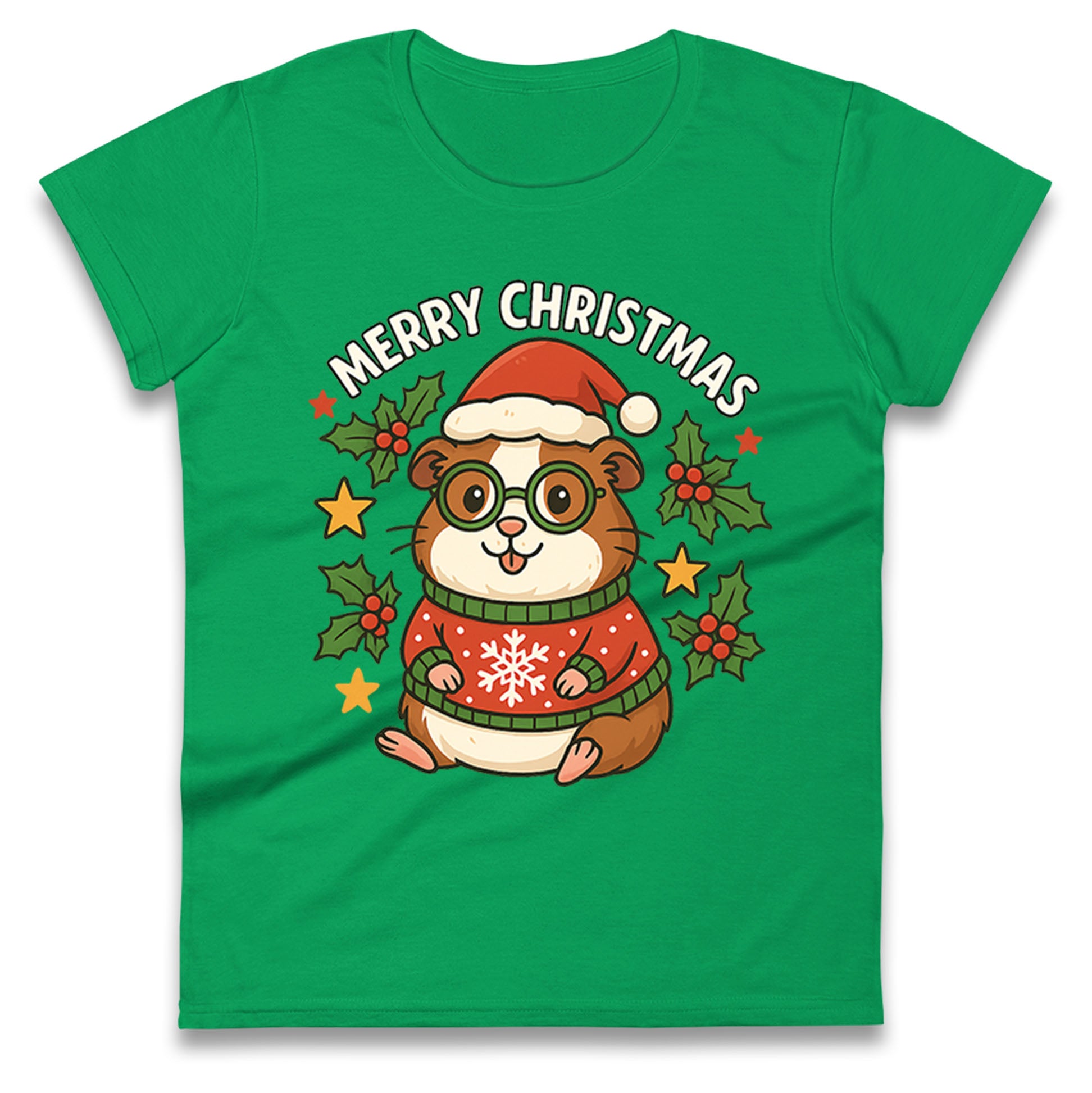 Guinea Pig Christmas Ladies T Shirt