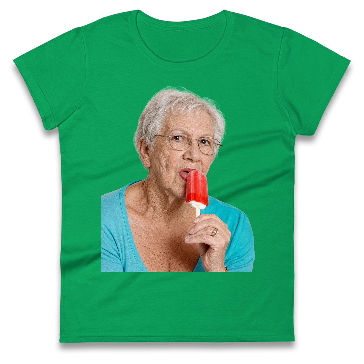 Grandma Licking Lollipop Seductively Ladies T Shirt