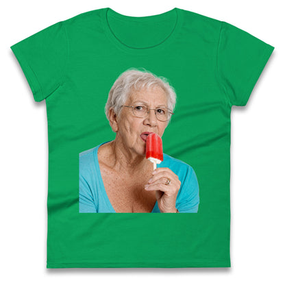 Grandma Licking Lollipop Seductively Ladies T Shirt