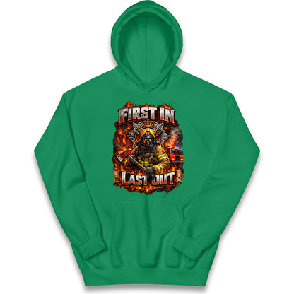 Firefighter First in Last Out Kids Hoodie