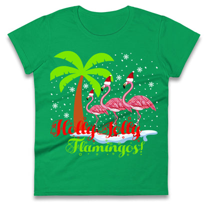 Holly Jolly Flamingos Christmas Womens t shirt