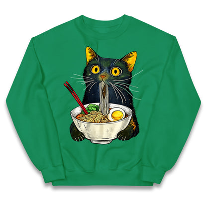 Ramen Noodle Black Cat Foodie Lover Meme Kids Jumper