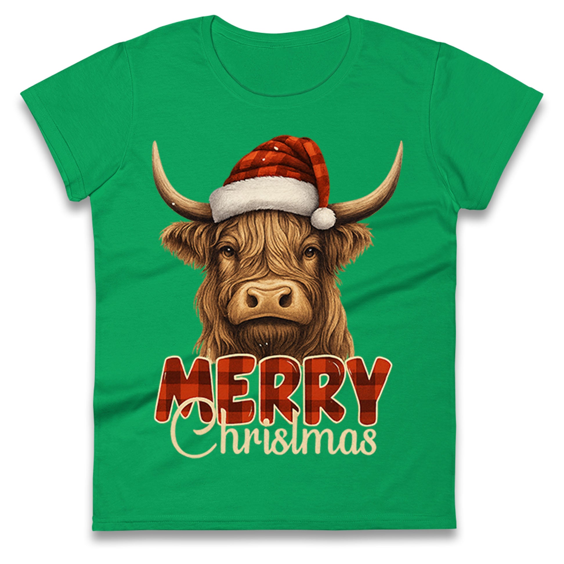 Highland Cow Christmas Ladies T Shirt 