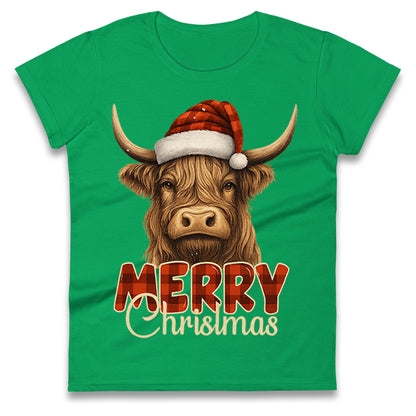 Highland Cow Christmas Ladies T Shirt 