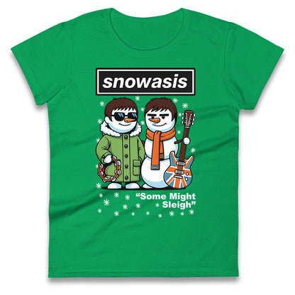 Snowasis Might Sleigh Xmas Music Band  Ladies T Shirt 