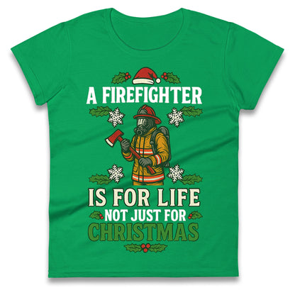 Firefighter Christmas Ladies T Shirt