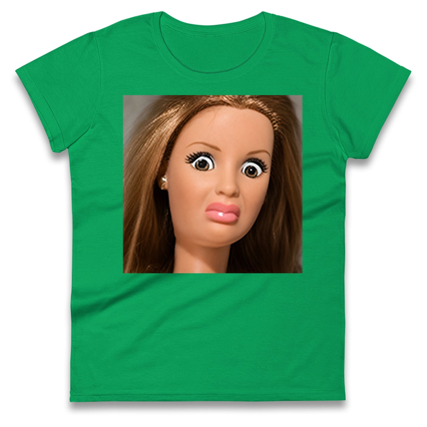 Funny Distressed Doll Face Meme Ladies T Shirt