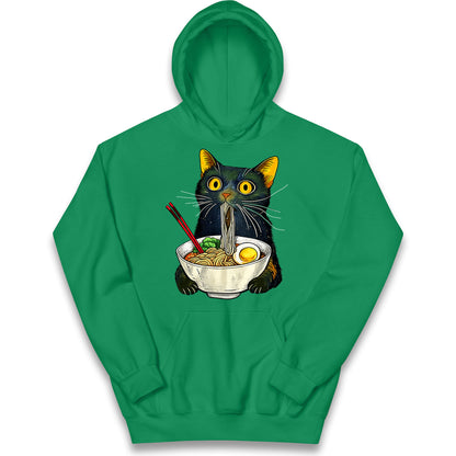 Ramen Noodle Black Cat Foodie Lover Meme Kids Hoodie