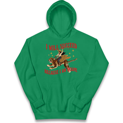 I Will Succeed Because I Am Insane Cowgirl Tiger Kids Hoodie