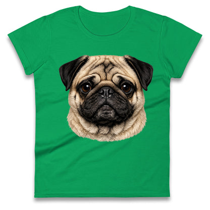 Pug Dog Face Ladies T Shirt