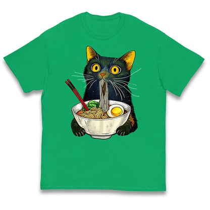 Ramen Noodle Black Cat Foodie Lover Meme Kids T Shirt