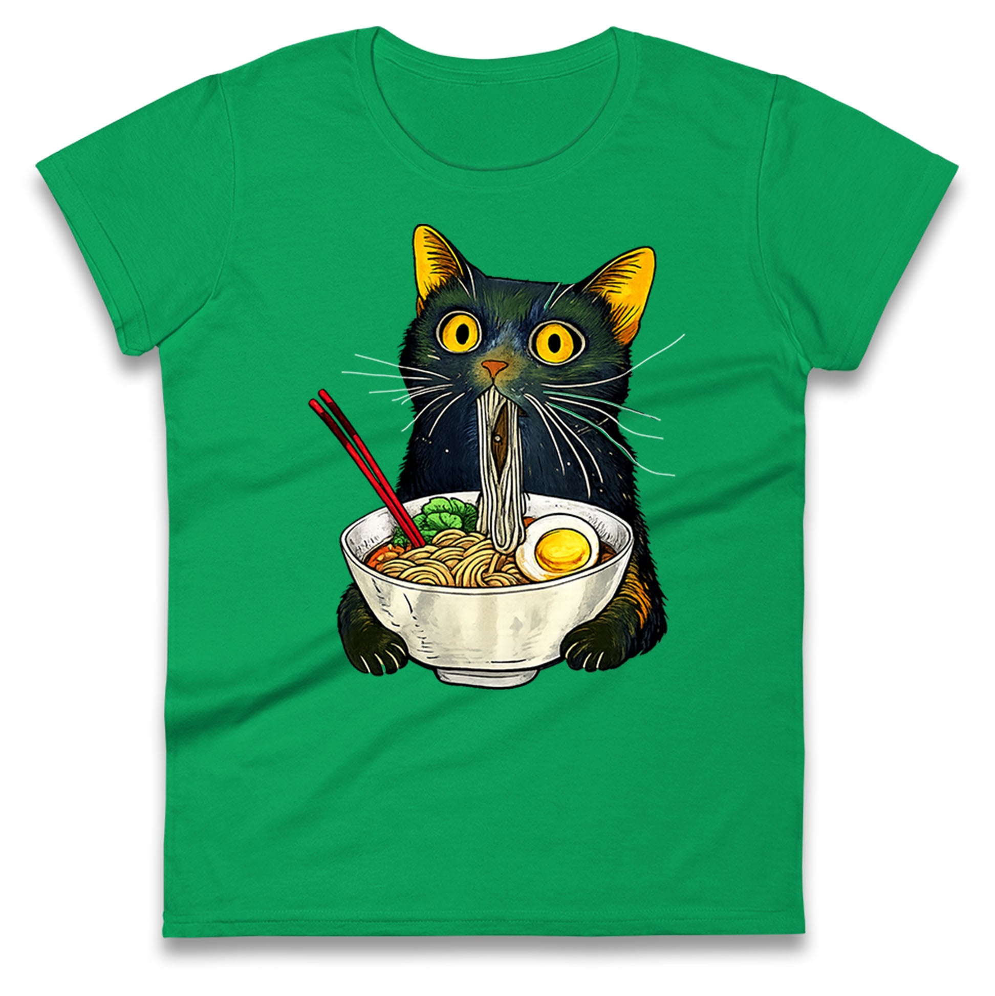 Ramen Noodle Black Cat Foodie Lover Meme Ladies T Shirt