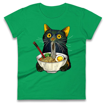Ramen Noodle Black Cat Foodie Lover Meme Ladies T Shirt