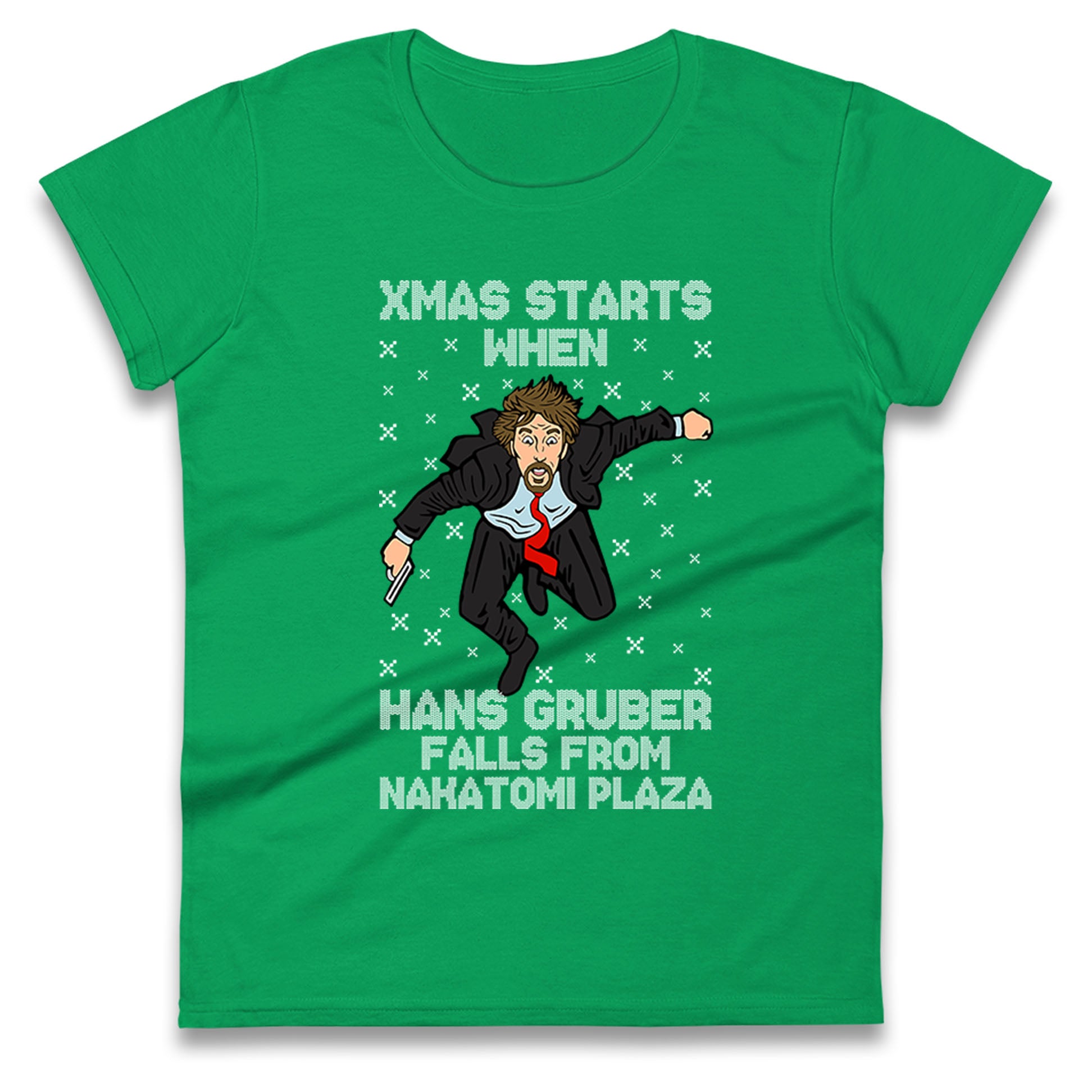 hans gruber falling womens t shirt