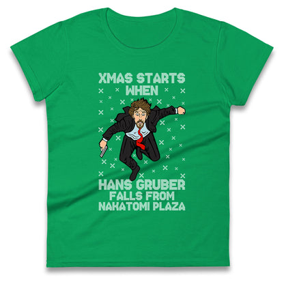 hans gruber falling womens t shirt
