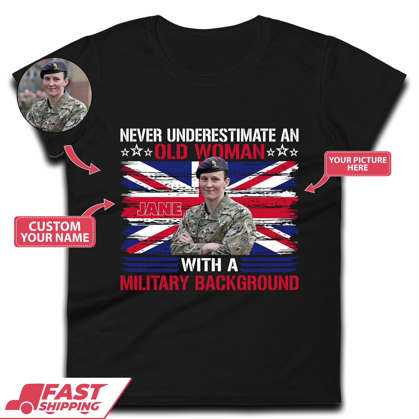 Personalised Never Underestimate An Old Woman T-Shirt