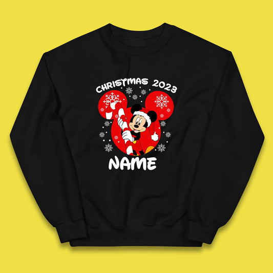 Personalised Disney Christmas 2023 Your Name Santa Mickey Mouse And Minnie Mouse Xmas Disneyland Trip Kids Jumper