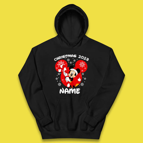 Personalised Disney Christmas 2023 Your Name Santa Mickey Mouse And Minnie Mouse Xmas Disneyland Trip Kids Hoodie