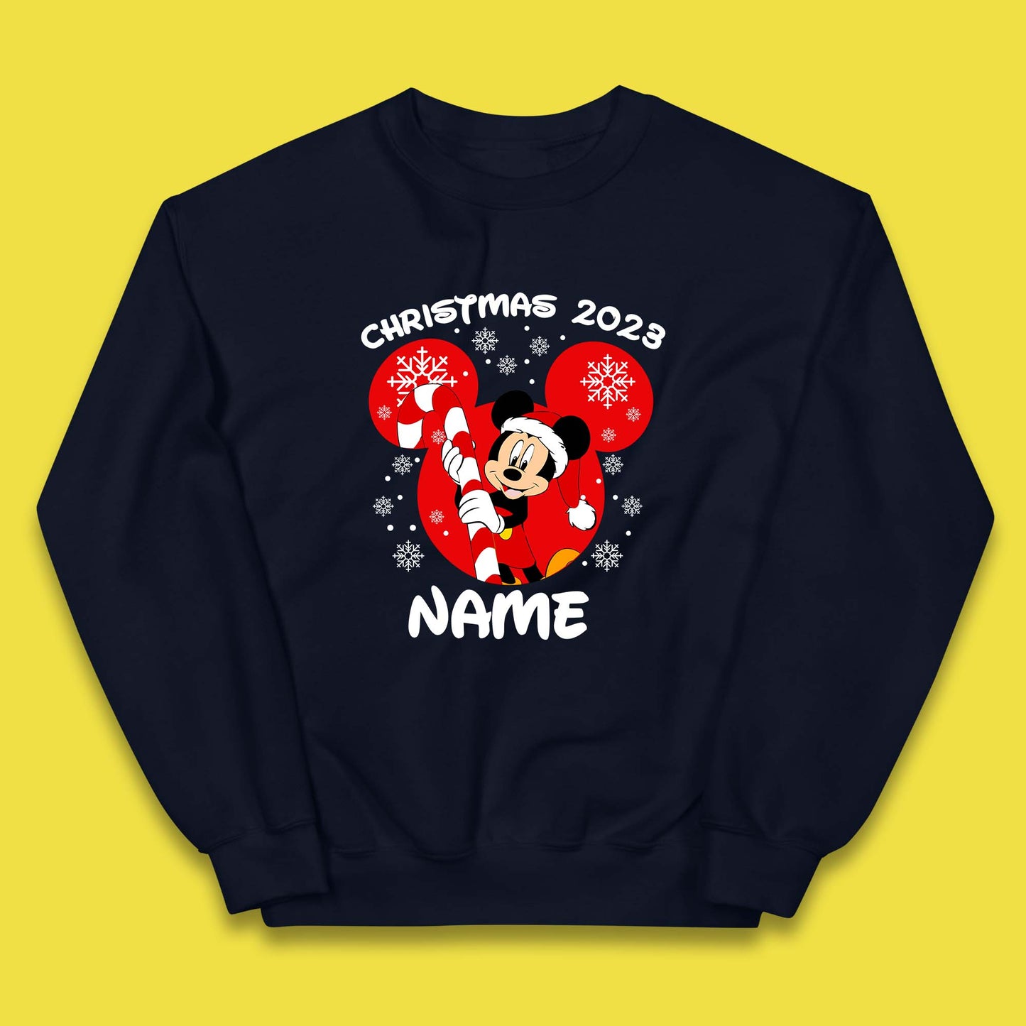 Personalised Disney Christmas 2023 Your Name Santa Mickey Mouse And Minnie Mouse Xmas Disneyland Trip Kids Jumper