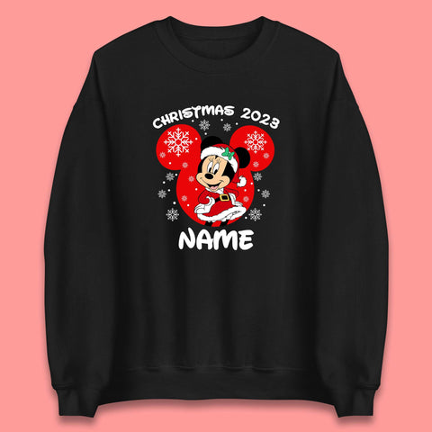 Personalised Disney Christmas 2023 Your Name Santa Mickey Mouse And Minnie Mouse Xmas Disneyland Trip Unisex Sweatshirt