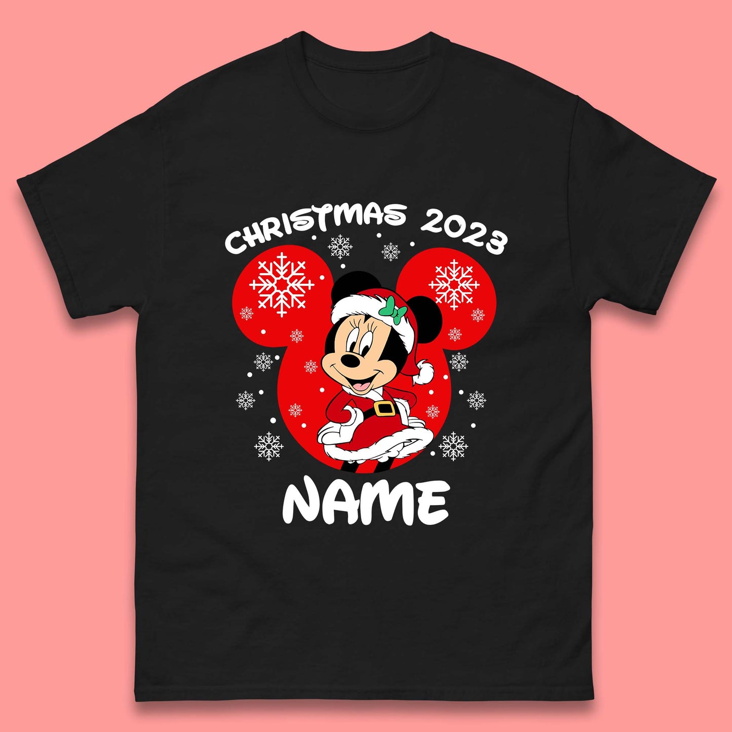Personalised Disney Christmas 2023 Your Name Santa Mickey Mouse And Minnie Mouse Xmas Disneyland Trip Mens Tee Top