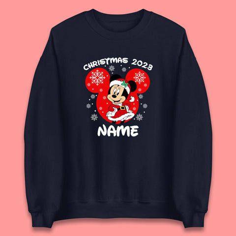 Personalised Disney Christmas 2023 Your Name Santa Mickey Mouse And Minnie Mouse Xmas Disneyland Trip Unisex Sweatshirt