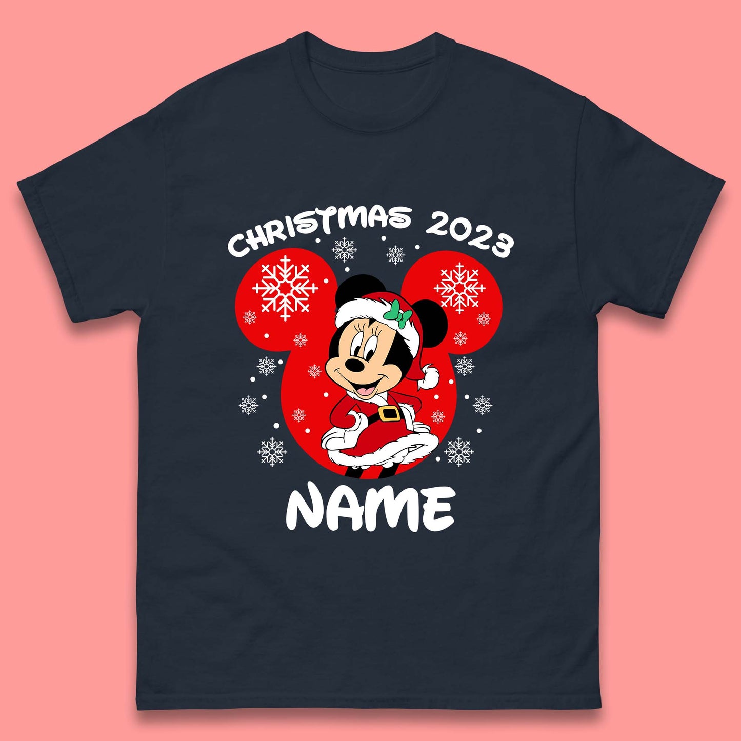 Personalised Disney Christmas 2023 Your Name Santa Mickey Mouse And Minnie Mouse Xmas Disneyland Trip Mens Tee Top