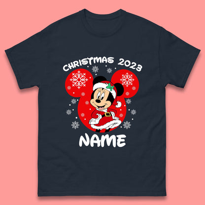 Personalised Disney Christmas 2023 Your Name Santa Mickey Mouse And Minnie Mouse Xmas Disneyland Trip Mens Tee Top