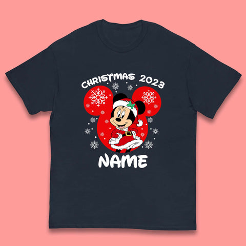 Personalised Disney Christmas 2023 Your Name Santa Mickey Mouse And Minnie Mouse Xmas Disneyland Trip Kids T Shirt