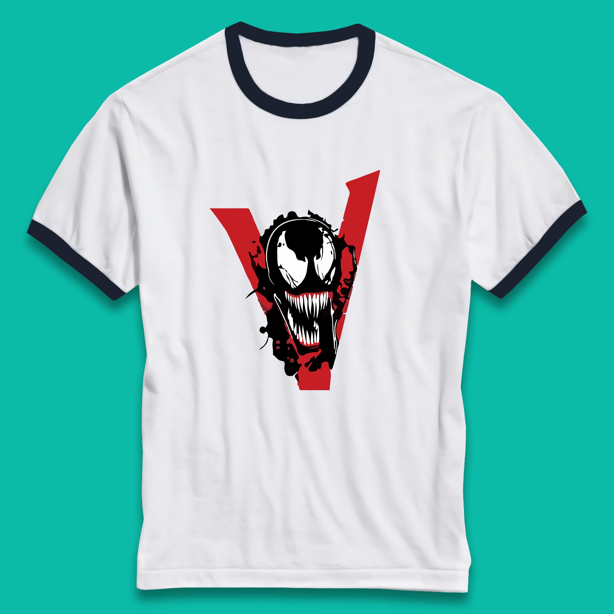 Marvel Venom Face Side View Tongue Out Marvel Avengers Superheros Movie Character Ringer T Shirt