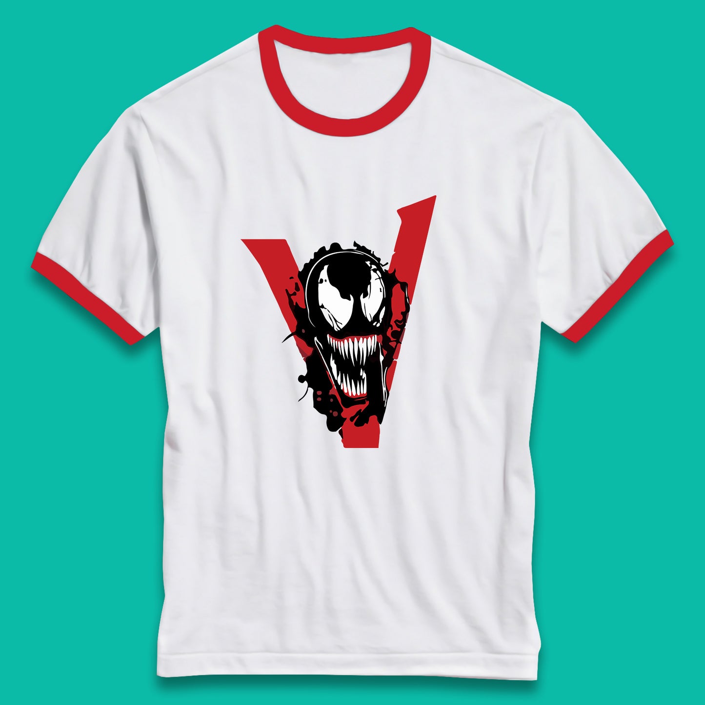 Marvel Venom Face Side View Tongue Out Marvel Avengers Superheros Movie Character Ringer T Shirt