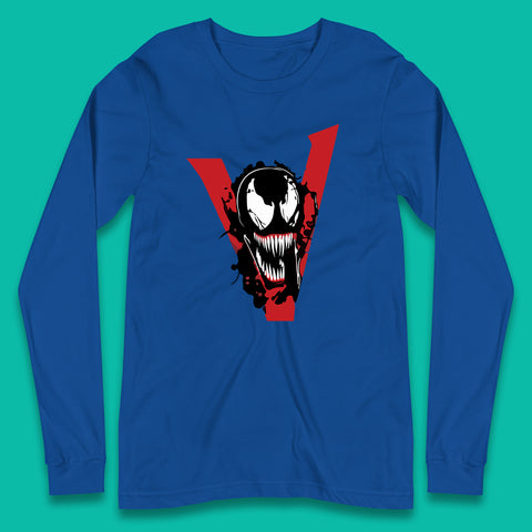 Marvel Venom Face Side View Tongue Out Marvel Avengers Superheros Movie Character Long Sleeve T Shirt