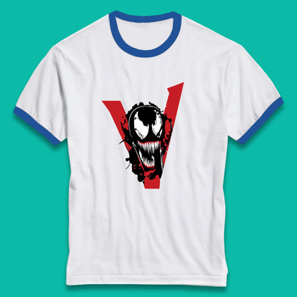 Marvel Venom Face Side View Tongue Out Marvel Avengers Superheros Movie Character Ringer T Shirt