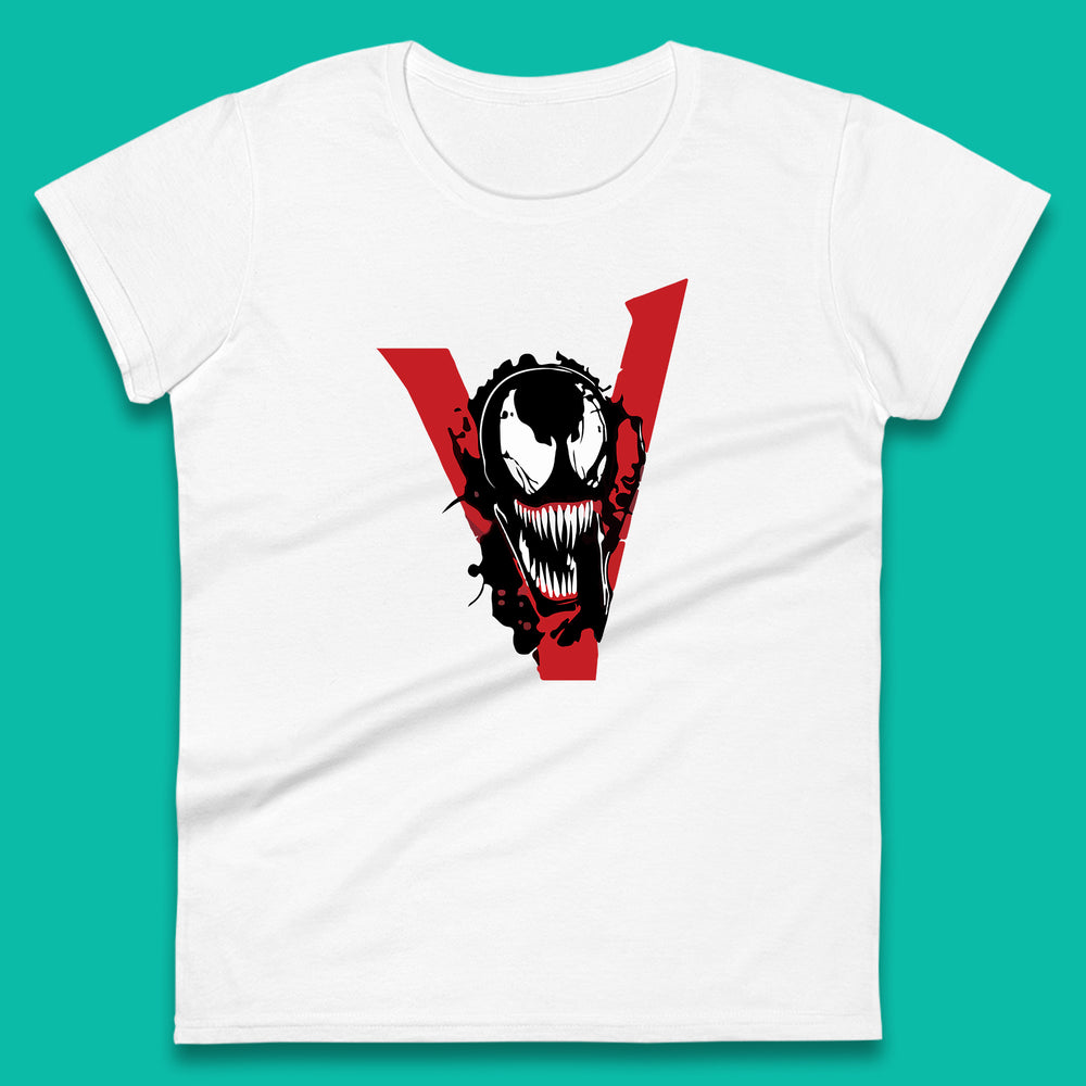 Marvel Venom Face Side View Tongue Out Marvel Avengers Superheros Movie Character Womens Tee Top