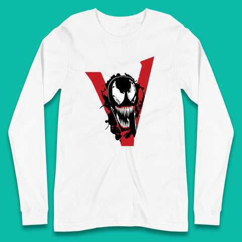 Marvel Venom Face Side View Tongue Out Marvel Avengers Superheros Movie Character Long Sleeve T Shirt